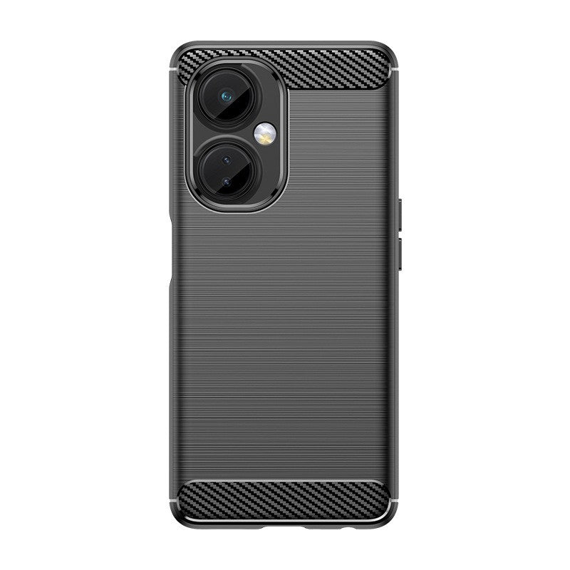 Husă silicon TPU OnePlus Nord CE3 Lite, textură periată neagră cu element carbon, vedere frontală