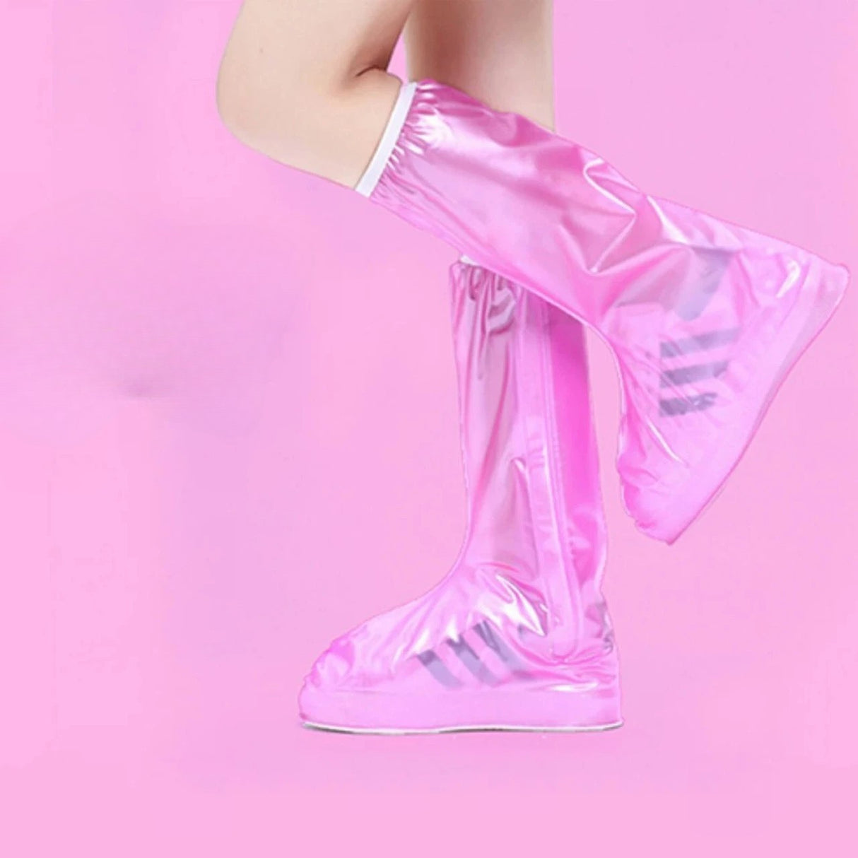 Protectie Incaltaminte pentru Ploaie si Noroi, Flippy, Impermeabila, Talpa Antiderapanta, cu Fermoar si Capsa, Inaltime 40 cm, Marime XL 40-41, Roz - vivimall.ro