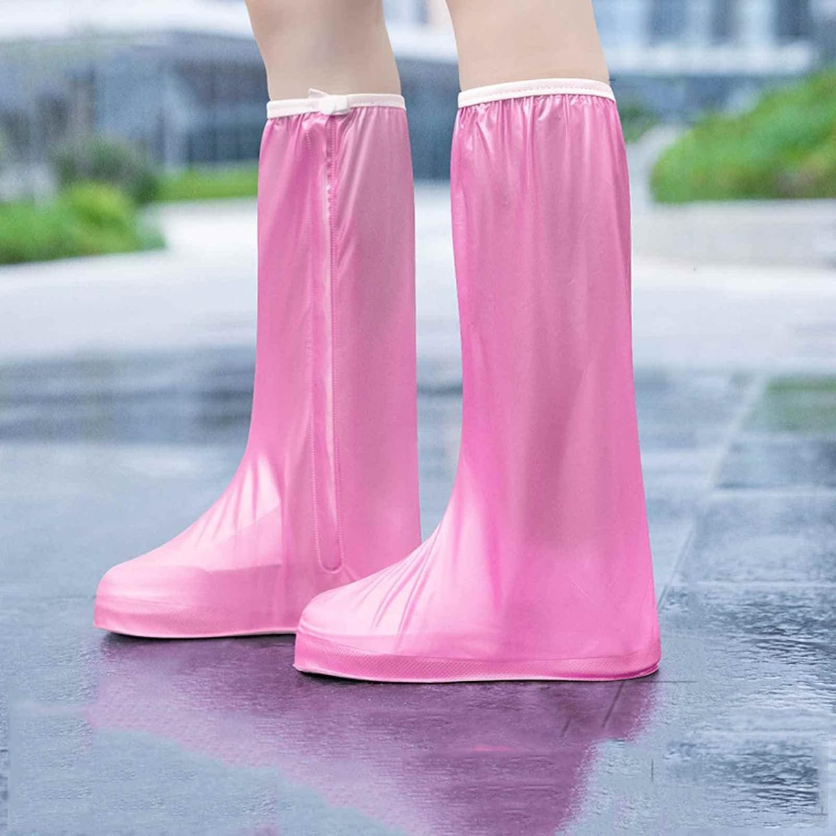 Protectie Incaltaminte pentru Ploaie si Noroi, Flippy, Impermeabila, Talpa Antiderapanta, cu Fermoar si Capsa, Inaltime 40 cm, Marime XL 40-41, Roz - vivimall.ro