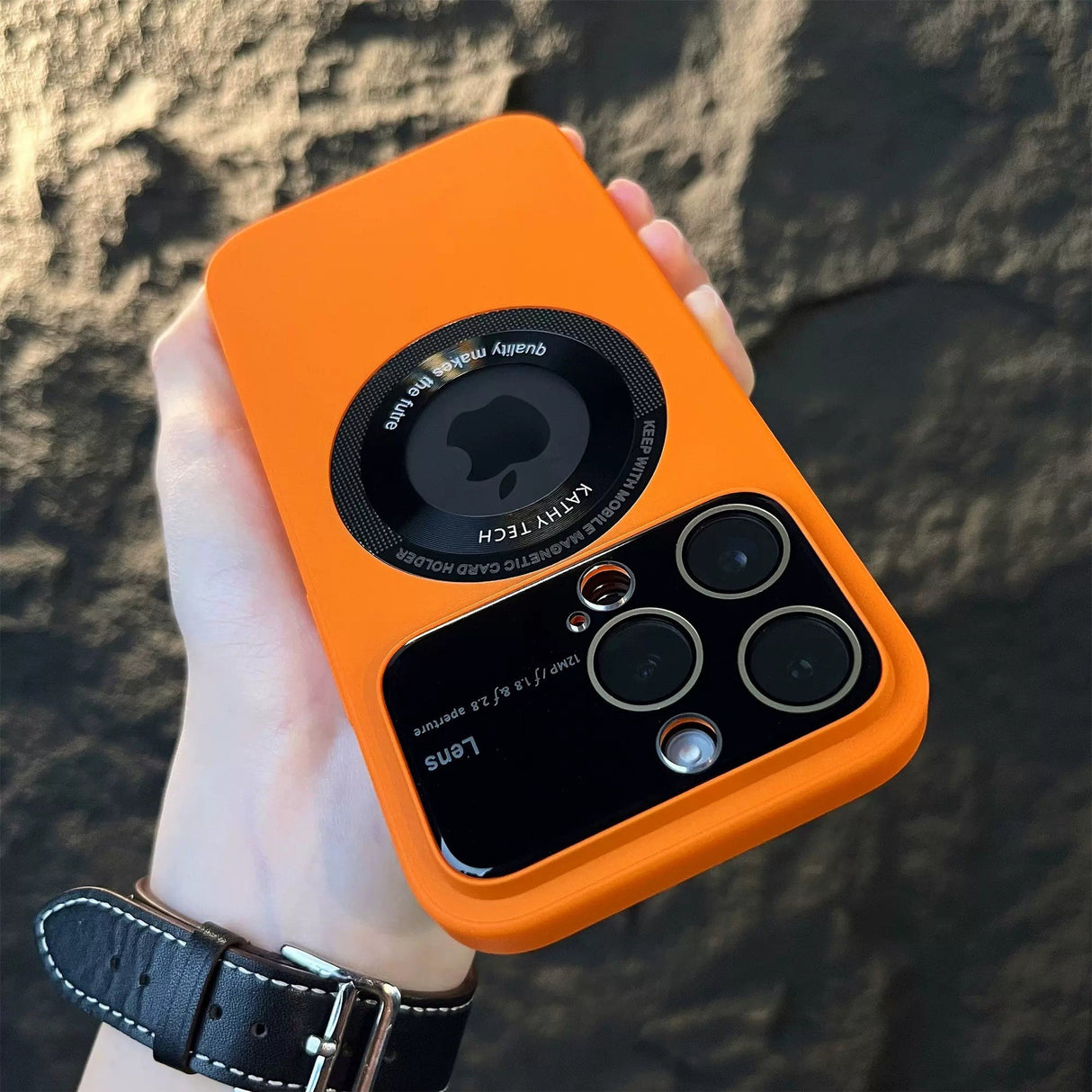 Husa protectie MagSafe Kathy Tech, Flippy, pentru Apple iPhone 12 Pro, Dublu Cerc, Portocaliu - vivimall.ro