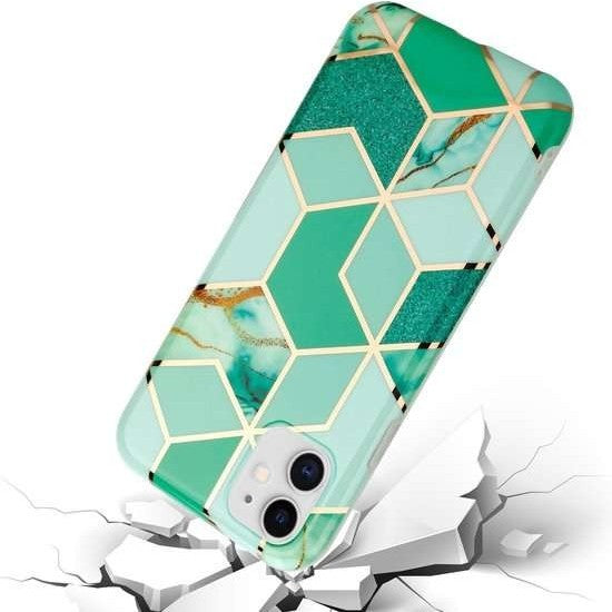 Husa protectie pentru Apple iPhone 11 Pro Max Soft IMD TPU Marble Geometric Verde - vivimall.ro