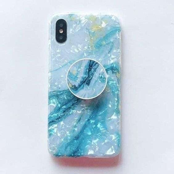 Husa protectie pentru Apple iPhone 11 Soft IMD TPU Marble Albastru Suport inclus - vivimall.ro