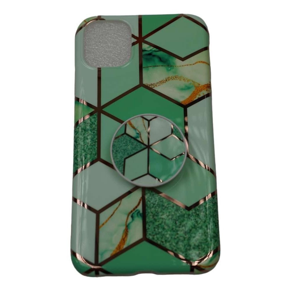 Husa protectie pentru Apple iPhone 11Pro Max Soft IMD TPU Marble Geometric Verde Suport inclus - vivimall.ro