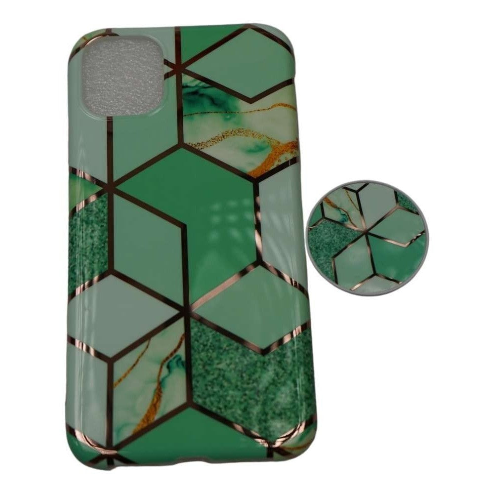 Husa protectie pentru Apple iPhone 7/8/SE 2020 Soft IMD TPU Marble Geometric Verde Suport inclus - vivimall.ro