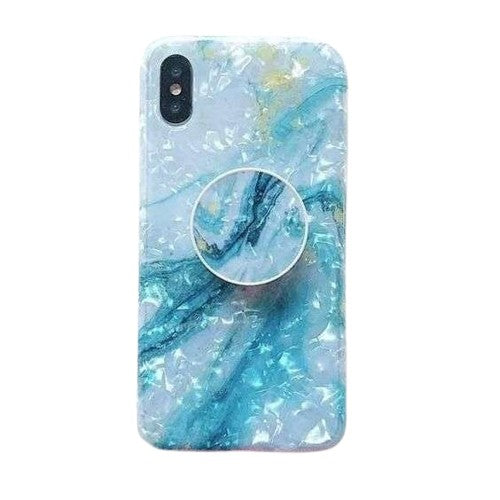 Husa protectie pentru Apple iPhone SE 2020 Soft IMD TPU Marble Albastru Suport inclus - vivimall.ro