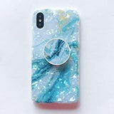 Husa protectie pentru Apple iPhone X/XS Soft IMD TPU Marble Albastru cu Suport inclus - vivimall.ro
