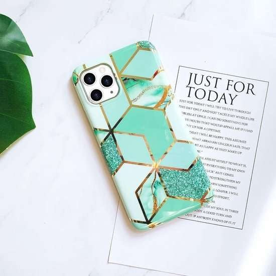 Husa protectie pentru Apple iPhone XR Soft IMD TPU Marble Geometric Verde - vivimall.ro