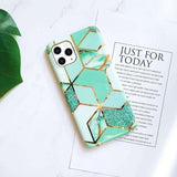 Husa protectie pentru Apple iPhone XR Soft IMD TPU Marble Geometric Verde - vivimall.ro