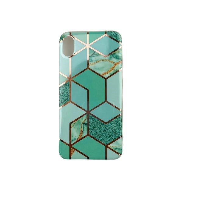 Husa protectie pentru Apple iPhone XR Soft IMD TPU Marble Geometric Verde - vivimall.ro