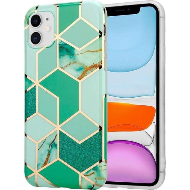 Husa protectie pentru Huawei P Smart Z Soft IMD TPU Marble Geometric Verde - vivimall.ro