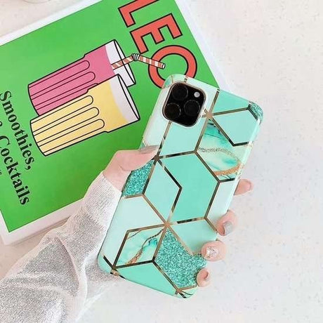 Husa protectie pentru Huawei P40 Lite Soft IMD TPU Marble Geometric Verde - vivimall.ro