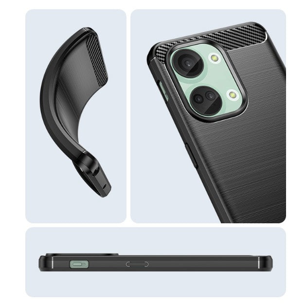 Husă OnePlus Nord 3 negru montată pe telefon, protecție anti-alunecare, vedere laterală dreapta