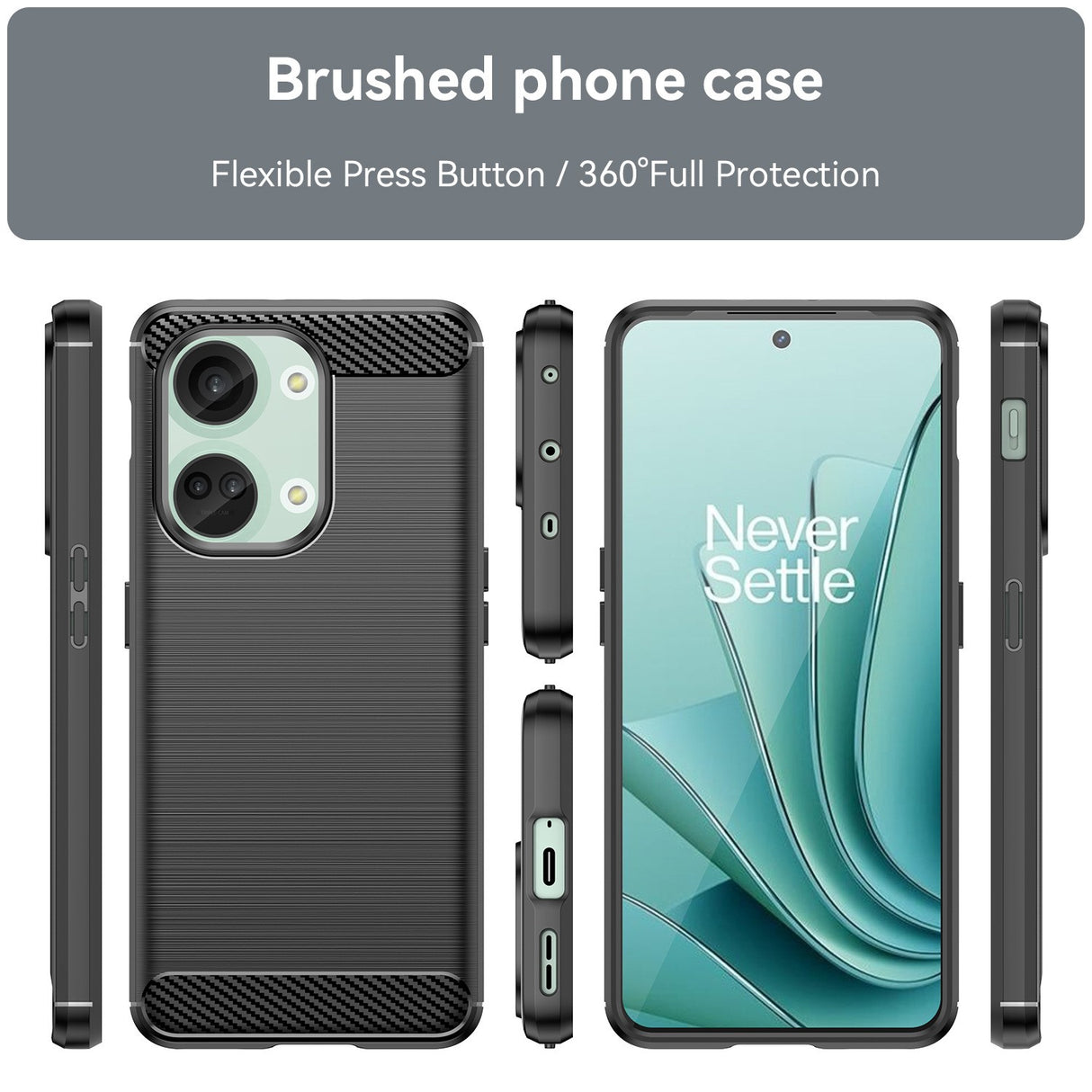 Husă OnePlus Nord 3 silicon TPU textură periată carbon negru, vedere de ansamblu produs