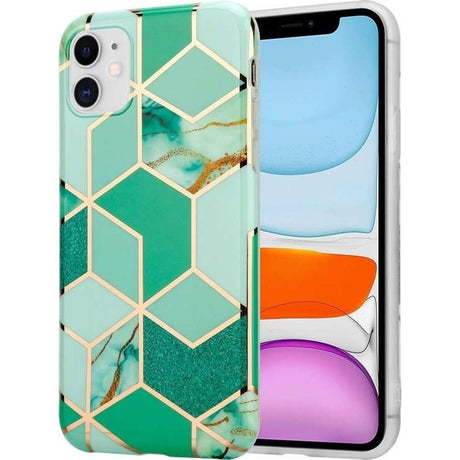 Husa protectie pentru Samsung S20 Soft IMD TPU Marble Geometric Verde - vivimall.ro