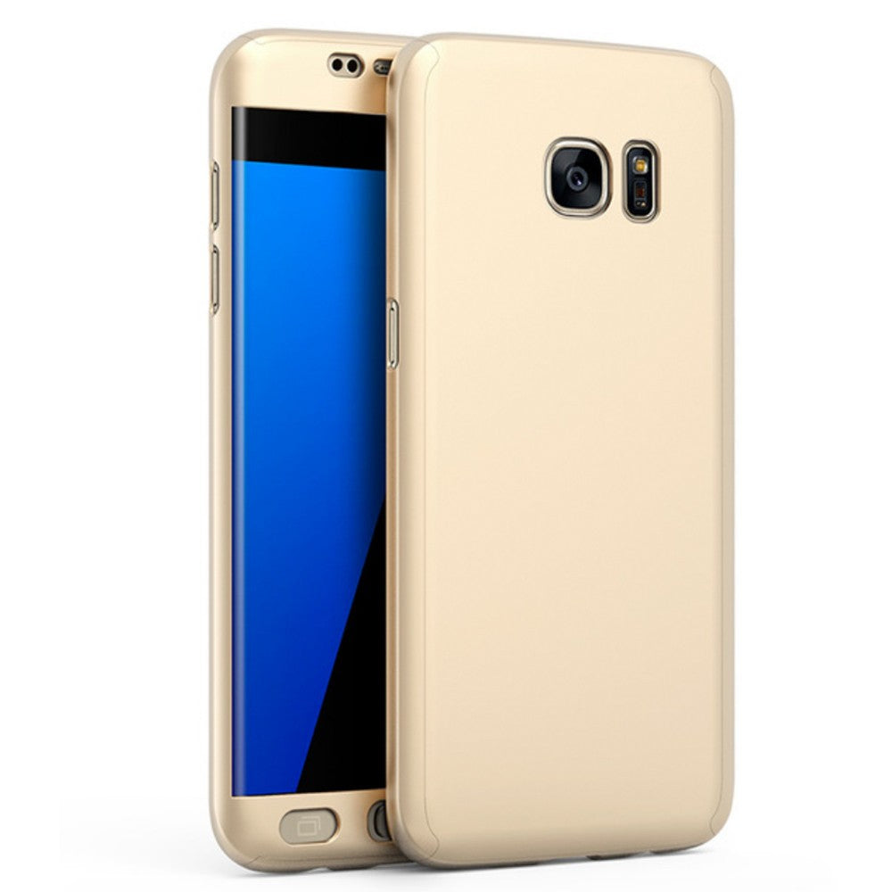 Husa Samsung Galaxy S7 Edge Full Cover 360 Auriu + Folie de protectie - vivimall.ro
