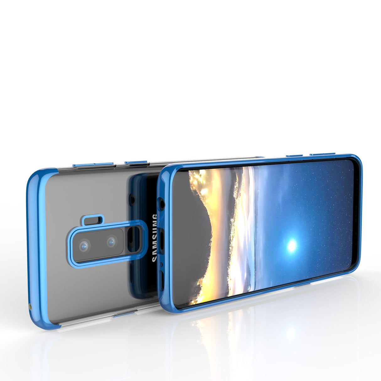 Husa Samsung Galaxy S9 Plus Transparent cu Margini Albastre - vivimall.ro