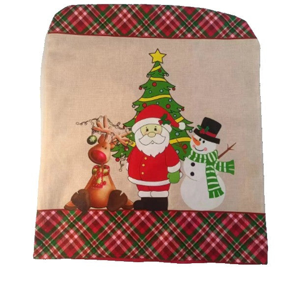 Husă scaun Crăciun cu Moș Crăciun, ren și om de zăpadă, 45x56 cm, textil multicolor, vedere frontală