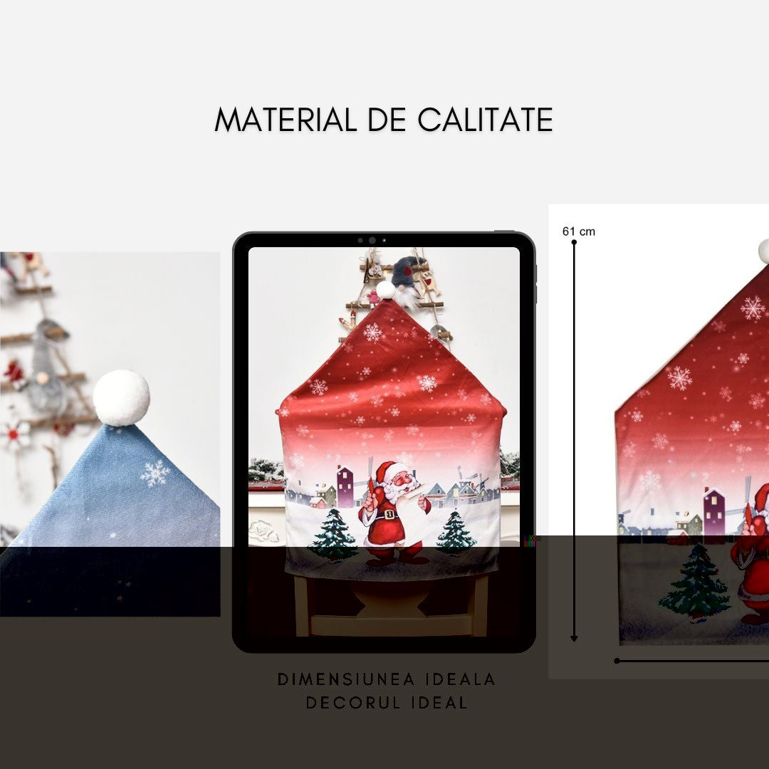 Husa pentru scaun Vivimall, tematica Craciun, material textil/poliester, 61 x 47 cm, rosu - vivimall.ro