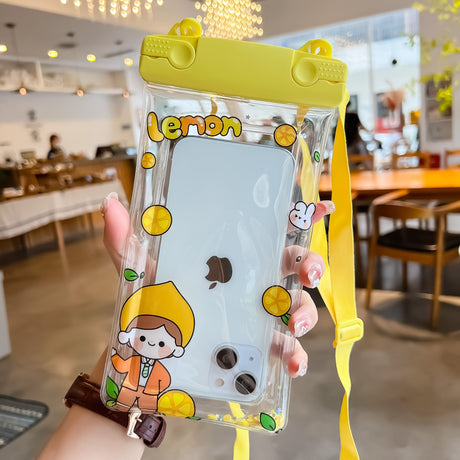 Husa subacvatica Fruity Waterproof Flippy, Snowproof, Universala, Impermeabila, cu Snur, pentru telefon sau documente, Lemon Boy, Galben - vivimall.ro