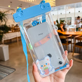 Husa subacvatica Fruity Waterproof Flippy, Snowproof, Universala, Impermeabila, cu Snur, pentru telefon sau documente, Berry Bear, Albastru - vivimall.ro