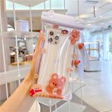 Husa subacvatica Fruity Waterproof Flippy, Snowproof, Universala, Impermeabila, cu Snur, pentru telefon sau documente, Pan Bear, Alb-Transparent - vivimall.ro