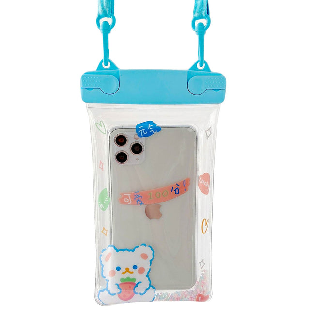 Husa subacvatica Fruity Waterproof Flippy, Snowproof, Universala, Impermeabila, cu Snur, pentru telefon sau documente, Berry Bear, Albastru - vivimall.ro