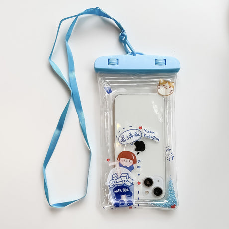 Husa subacvatica Glitter Kids Waterproof Flippy, Snowproof, Universala, cu Snur, pentru telefon sau documente, Tea Girl, Albastru - vivimall.ro