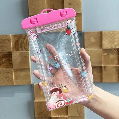 Husa subacvatica Glitter Kids Waterproof Flippy, Snowproof, Universala, cu Snur, pentru telefon sau documente, Sweet Girl, Roz - vivimall.ro