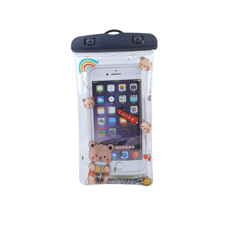 Husa subacvatica Glitter Kids Waterproof Flippy, Snowproof, Universala, cu Snur, pentru telefon sau documente, Lucky Bear, Negru - vivimall.ro