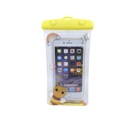 Husa subacvatica Glitter Kids Waterproof Flippy, Snowproof, Universala, cu Snur, pentru telefon sau documente, Bee, Galben - vivimall.ro