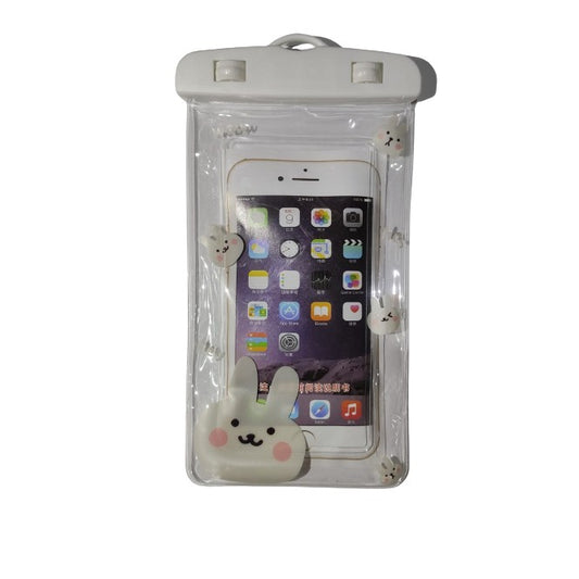Husa subacvatica Kids Waterproof Vivimall, Snowproof, Universala, cu Snur, pentru telefon sau documente, Bunny, Alb - vivimall.ro