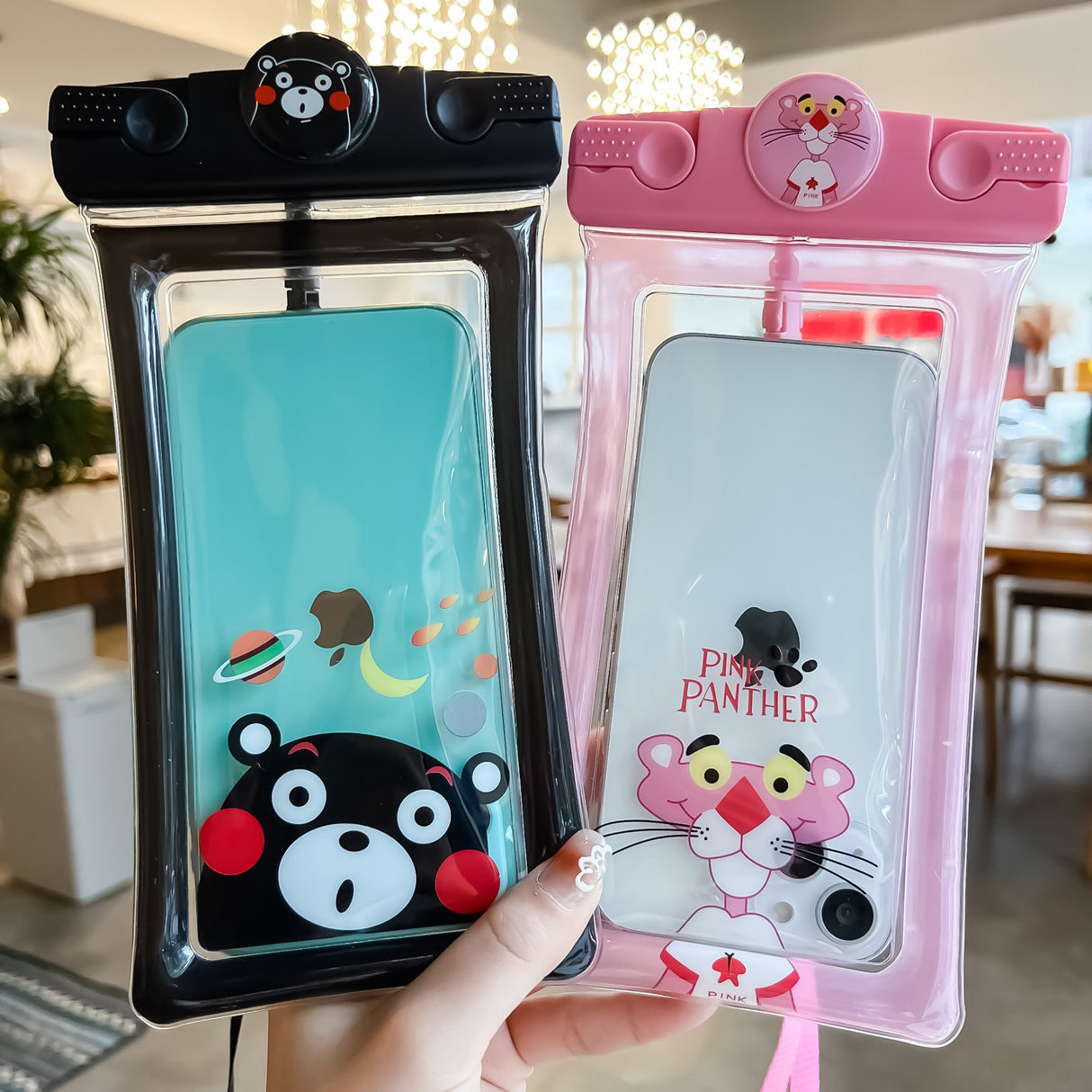 Husa subacvatica Mascot Waterproof Flippy, Snowproof, Universala, cu Snur, pentru telefon sau documente, Bear, Negru - vivimall.ro