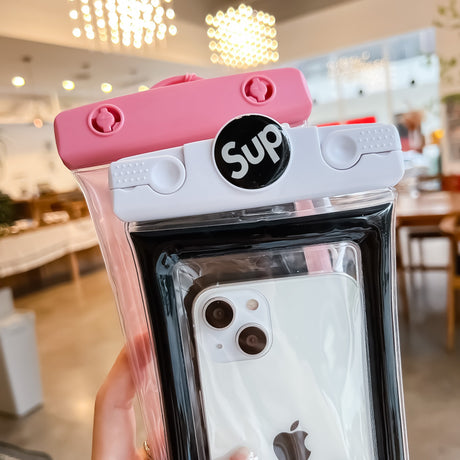 Husa subacvatica Mascot Waterproof Flippy, Snowproof, Universala, cu Snur, pentru telefon sau documente, Sup, Alb-Negru - vivimall.ro