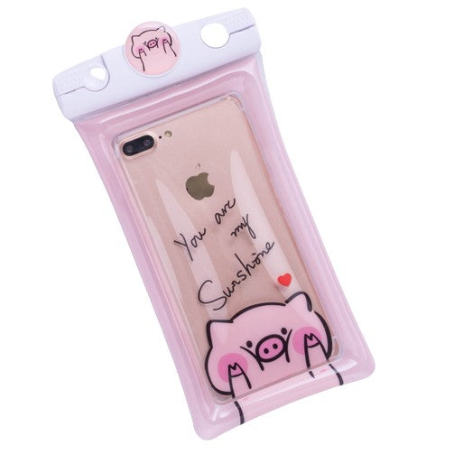 Husa subacvatica Mascot Waterproof Vivimall, Snowproof, Universala, cu Snur, pentru telefon sau documente, Piggy, Roz - vivimall.ro