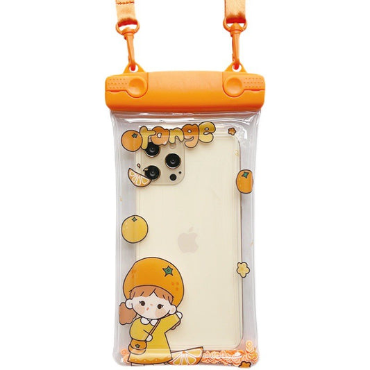 Husa subacvatica Waterproof Vivimall, Snowproof, Universala, Impermeabila, pentru telefon sau documente, cu snur, Orange Girl, Portocaliu - vivimall.ro