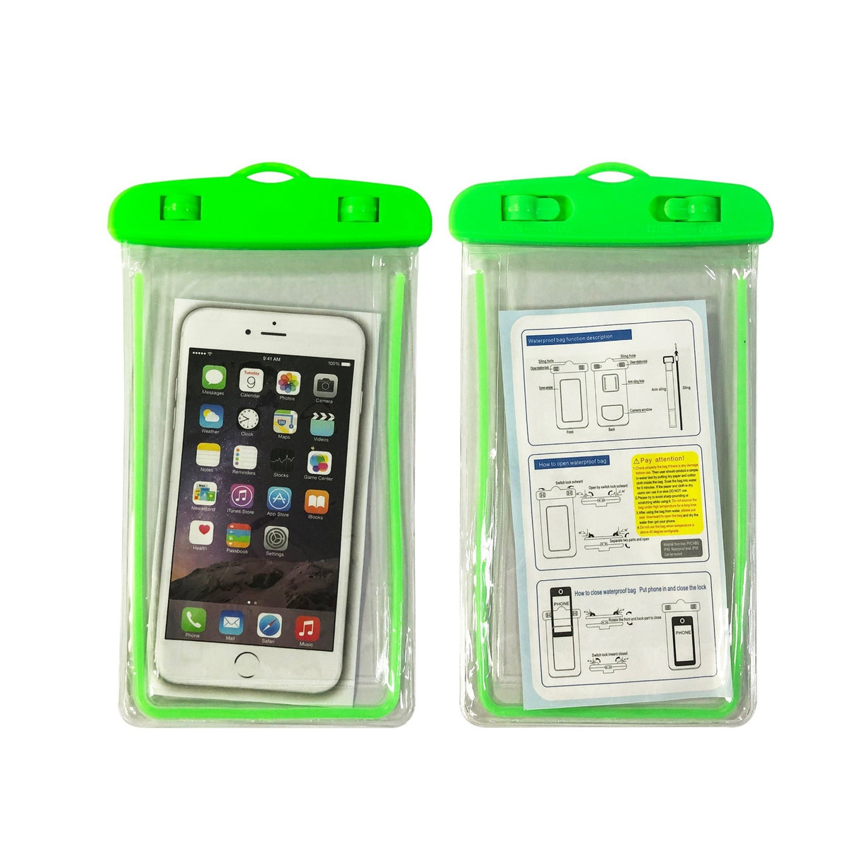 Husa subacvatica Zip Waterproof Flippy, Snowproof, Universala, Impermeabila, cu Snur, pentru telefon sau documente, Verde deschis - vivimall.ro