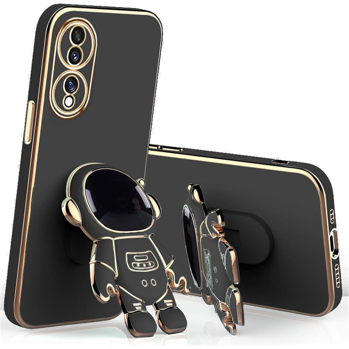 Husă Huawei Mate 50 Pro 2în1 din TPU negru cu suport tip astronaut integrat, vedere frontală