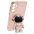 Husă Samsung Galaxy S24 TPU 2în1 cu suport tip astronaut, culoare roz, vedere frontală