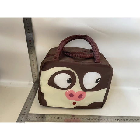 Geantă Frigorifică, Vivimall, cu Desene Animat, Portabilă pentru Copii, de Prânz, din Pânză Oxford, 22x14x19 cm, Model Porc, Maro - vivimall.ro