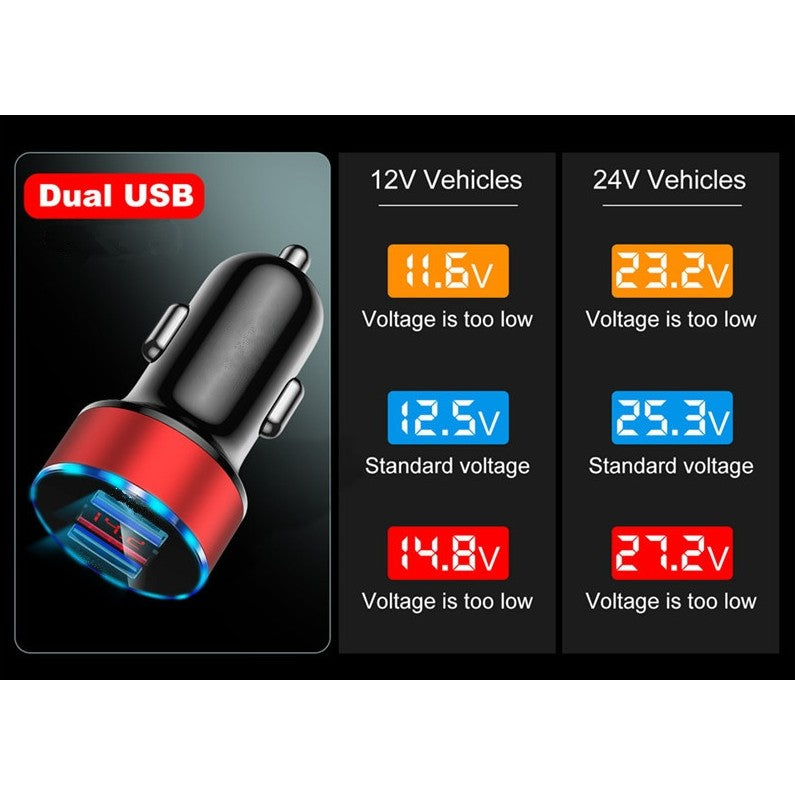 Incarcator Auto Cu Afisaj Digital, Din Metal, 3.1A, Incarcare Rapida 6A Pd+Qc3.0, Dublu Usb - vivimall.ro