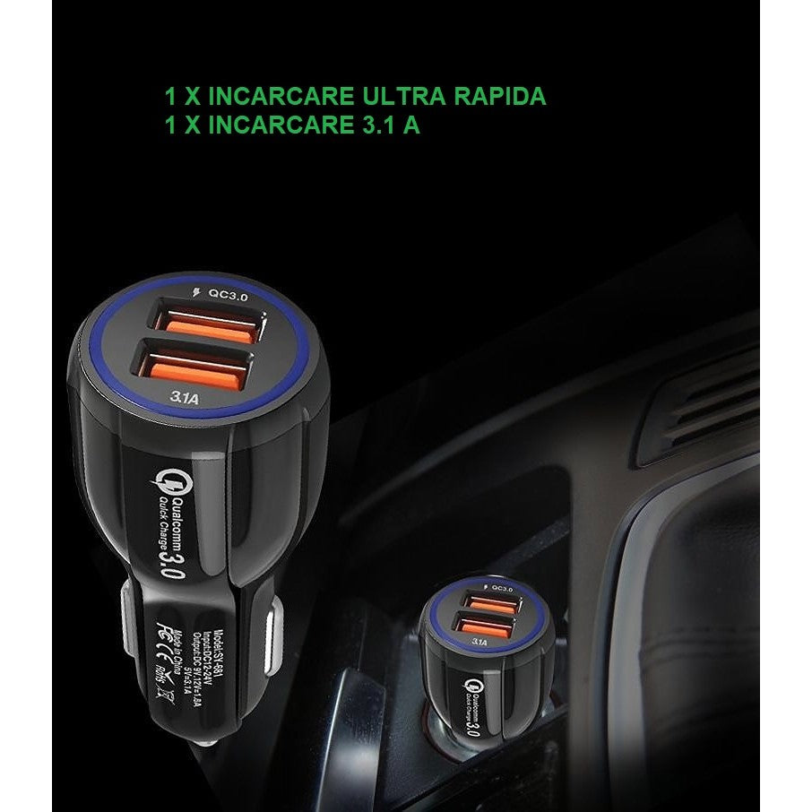 Incarcator Auto, Pentru Bricheta, Incarcare Rapida, Interfata Usb, 12V-24V - vivimall.ro
