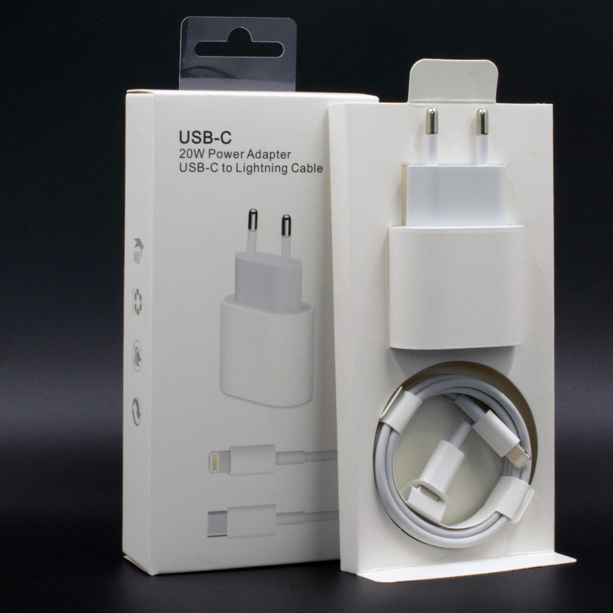 Pachet complet încărcător iPhone 20W: adaptor alb și cablu Lightning