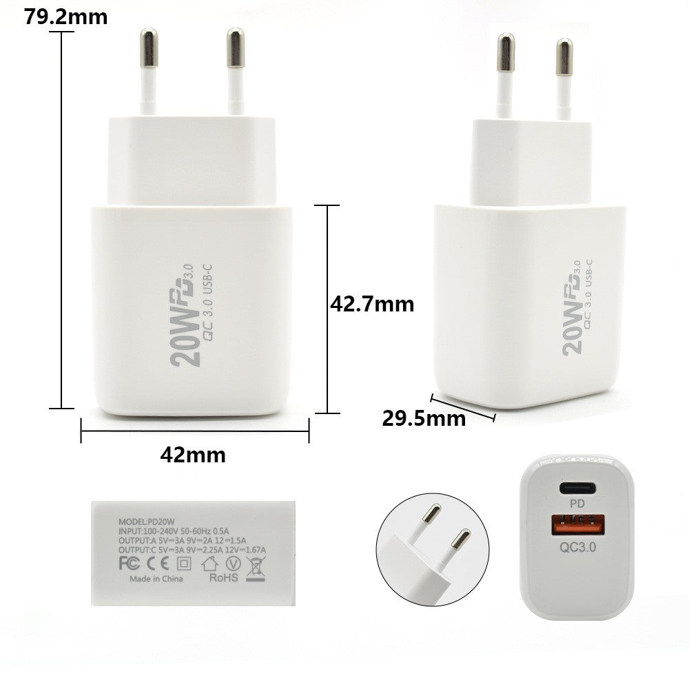 Încărcător rapid Vivimall 20W alb conectat la priză standard europeană, utilizare zilnică