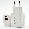 Încărcător fast charging Vivimall dual port USB-A și USB-C, Power Delivery 20W, culoare alb, vedere frontală