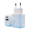 Încărcător Fast Charging 30W Vivimall, dual port USB-A și USB-C, cap european, culoare albă — vedere frontală
