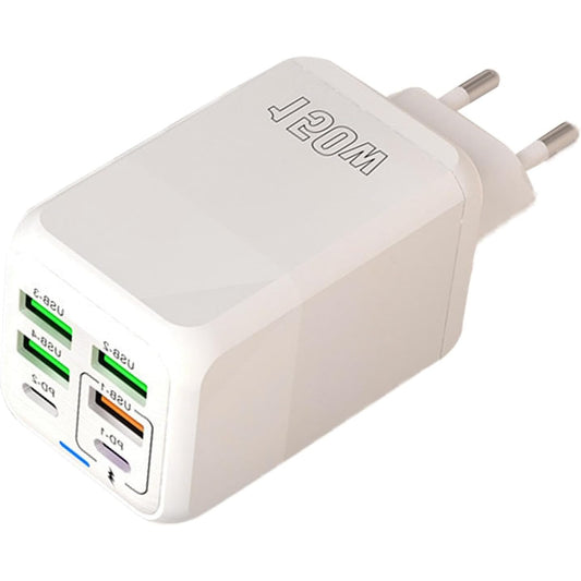 Incarcator Multifunctional, Vivimall®, 6 Porturi (2 x PD Type C + 4 USB), 150 W, 5V, 2.4A, Incarcare Rapida, 4.4 x 4.4 x 11 cm, Alb - vivimall.ro