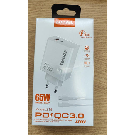 Incarcator Super Fast Charge, Flippy, Incarcator Fast Charge Universal, 65 W, 2 Mufe USB 3.0 si USB C Adaptor, Cablu inclus USB-C, Alb - vivimall.ro