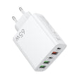 Încărcător rețea 5 porturi 65W Fast Charge, 3x USB și 2x Type-C, culoare albă, vedere frontală