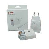 Încărcător fast charging 67W cu cablu USB-C 1m inclus, culoare albă, vedere frontală adaptor priză
