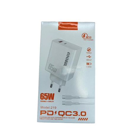 Incarcator Super Fast Charge, Flippy, Incarcator Fast Charge Universal, 65 W, 2 Mufe USB 3.0 si USB C Adaptor, Cablu inclus USB-C, Alb - vivimall.ro